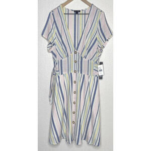 As U Wish Juniors' Striped Side-Tie Fit & Flare Dress Size Large New